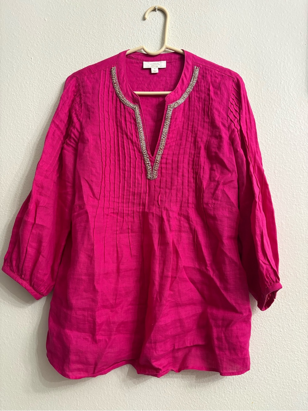 Charter Club Fuchsia Embellished Pintuck Tunic